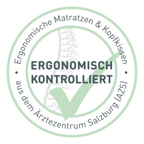 Siegel: Ergonomisch kontrolliert – ergonomische Matratzen und Kopfkissen aus dem Ärztezentrum Salzburg